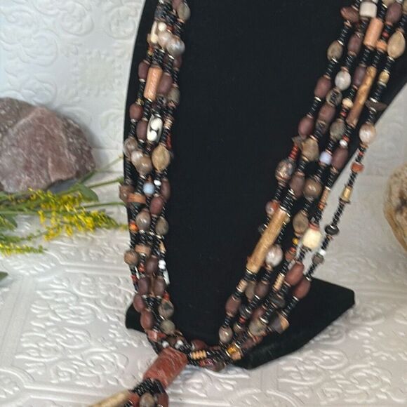 Vintage African Cast Brass Tribal Warrior Multiple Strand Tassel Pendant Necklac - Picture 16 of 16